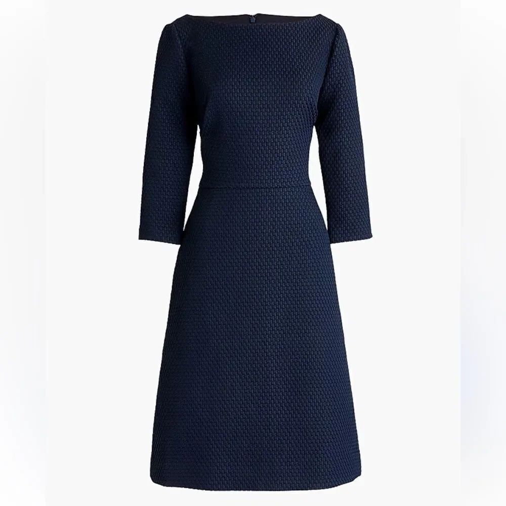 J. Crew Navy Dress Matelasse Boatneck Sheath  A-Line 3/4 Sleeves in Size 4P